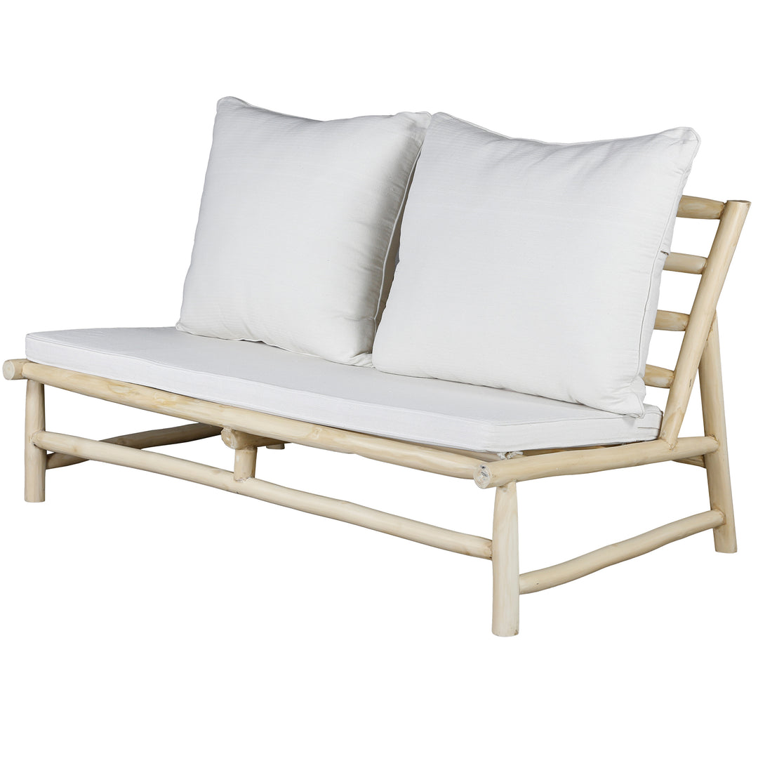 2-seater sofa made of teak wood, compact lounge two-seater outdoor
