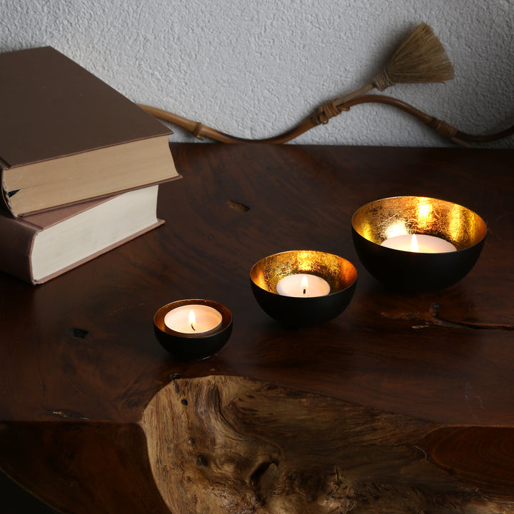 Set of 3 tealight holders Meo Gold