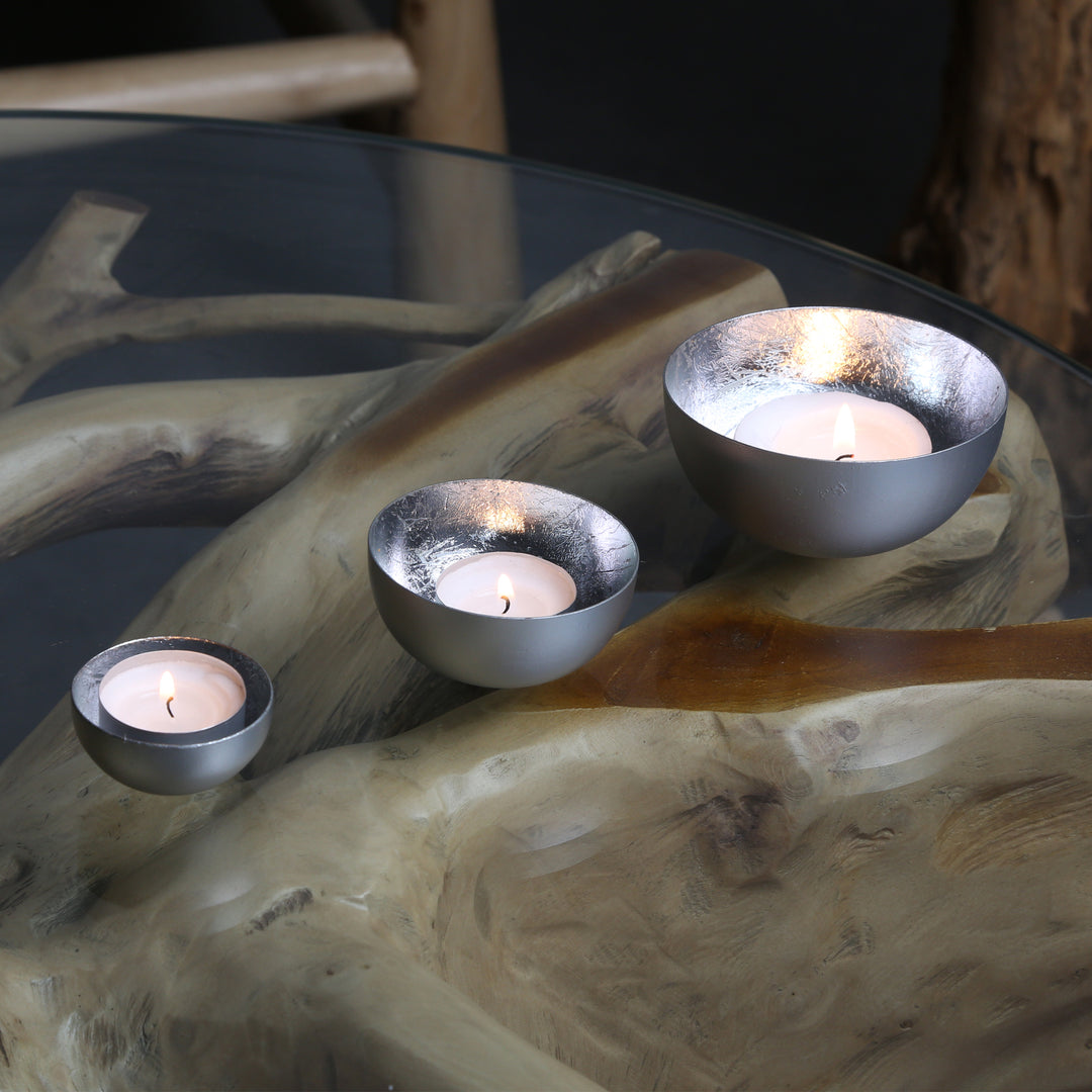 Set of 3 tea light holders Meo silver
