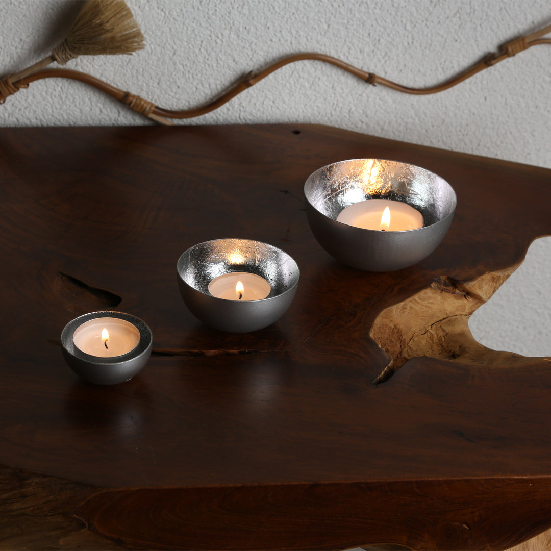 Set of 3 tea light holders Meo silver