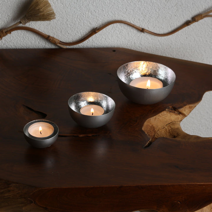 Set of 3 tea light holders Meo silver