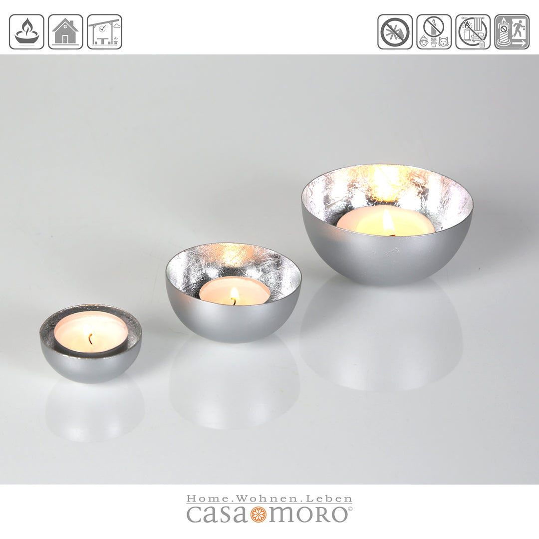 Set of 3 tea light holders Meo silver