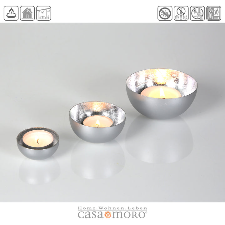 Set of 3 tea light holders Meo silver