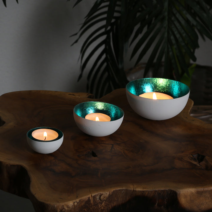 Set of 3 tea light holders Meo turquoise