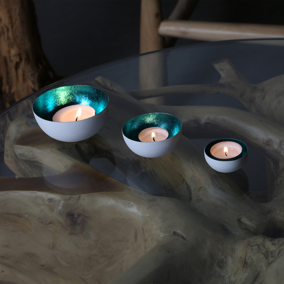 Set of 3 tea light holders Meo turquoise