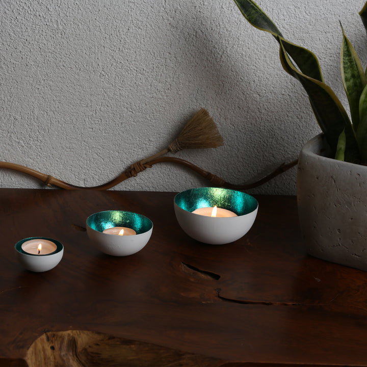 Set of 3 tea light holders Meo turquoise