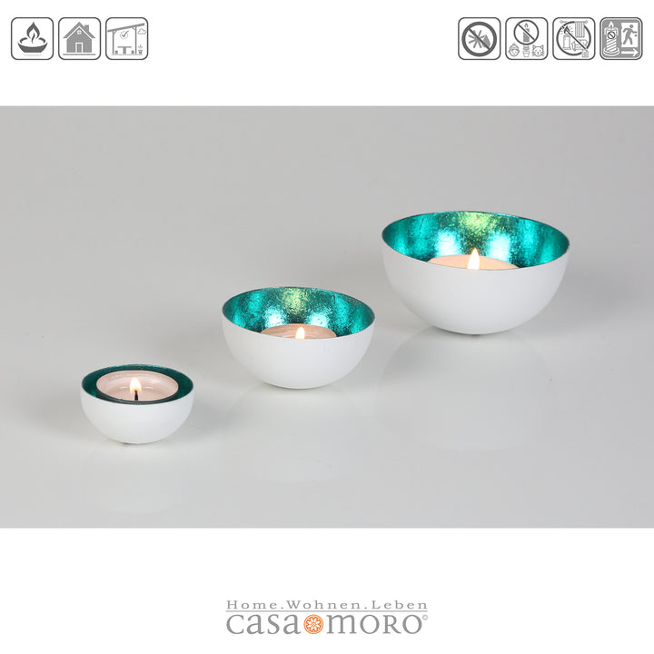 Set of 3 tea light holders Meo turquoise