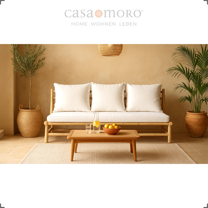 3-seater sofa made of solid teak, natural and unupholstered