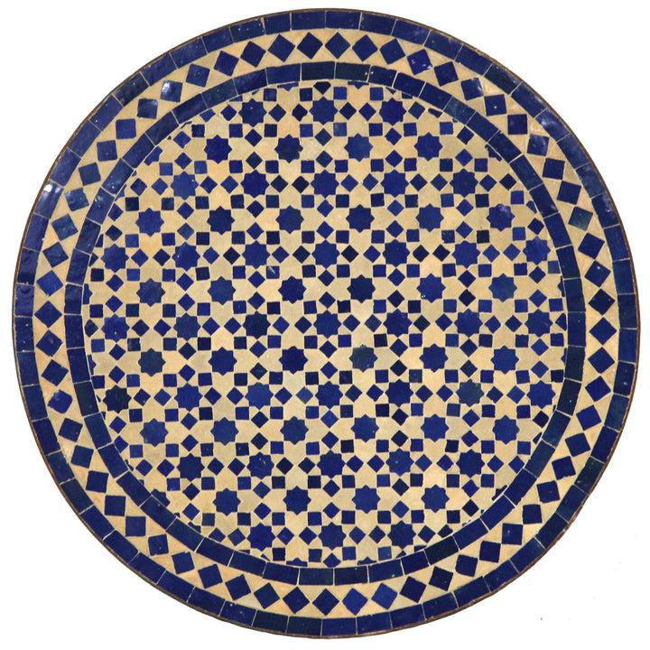 Mosaic table round Ø 60 cm with blue zellige mosaic on a terracotta background