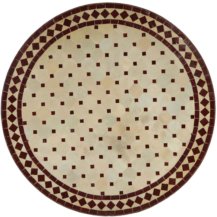 Balcony table round 80 cm with hand-laid Zellige mosaic in Bordeaux and natural tones
