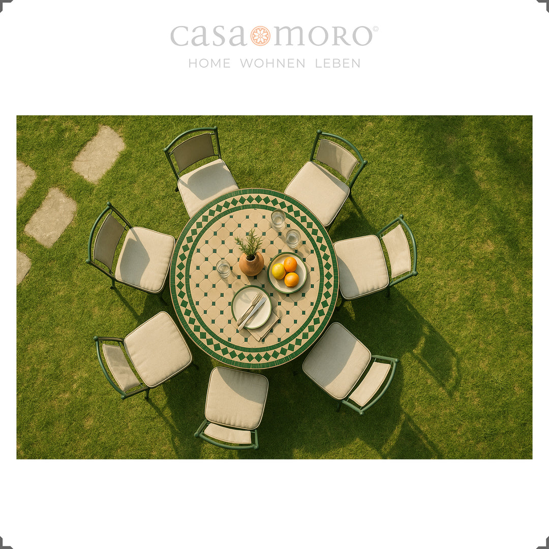 Green mosaic pattern dining table for garden, patio and dining room