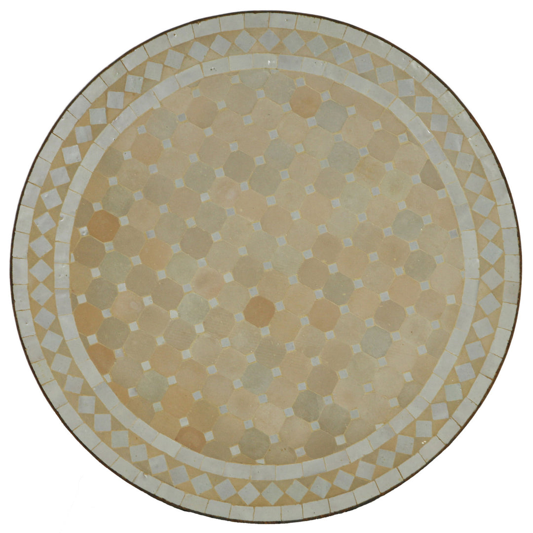Dining table round 60 cm with white-terracotta zellige mosaic - handmade in Morocco