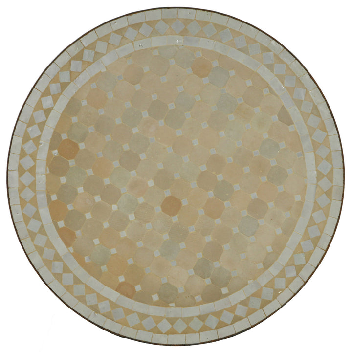 Dining table round 60 cm with white-terracotta zellige mosaic - handmade in Morocco