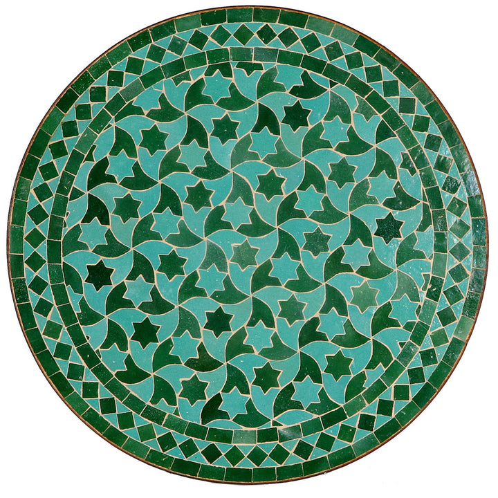 Round mosaic table Ø 60 cm with green crescent star pattern - handmade in Morocco