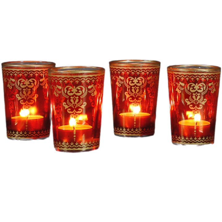 Glass tealight holders orange gold set of 6