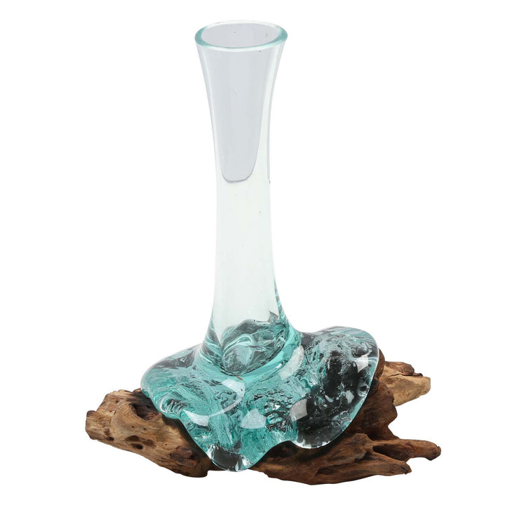 Glass vase on root wood A25
