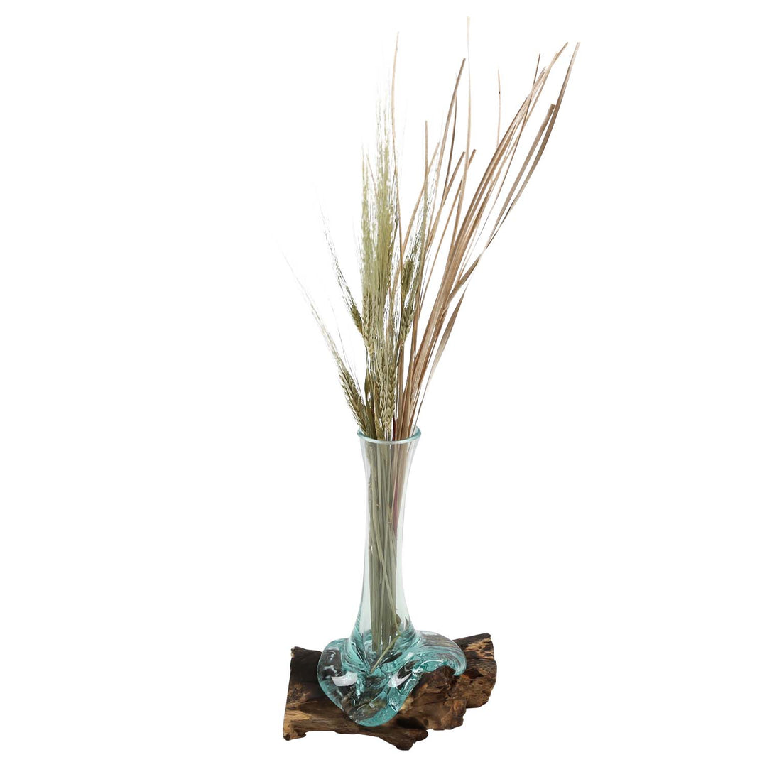 Glass vase on root wood A25