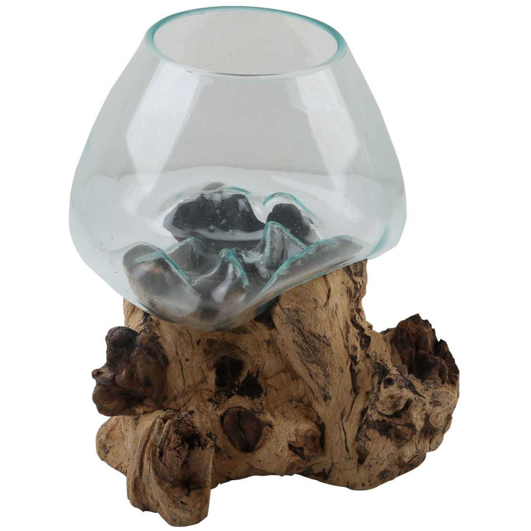 Glass vase on root wood A20