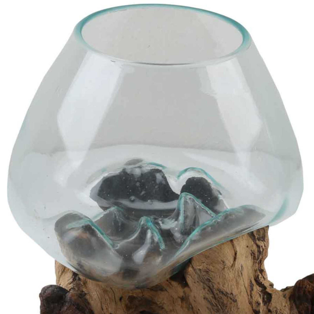 Glass vase on root wood A20