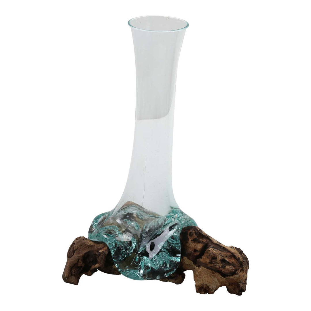 Glass vase on root wood A26