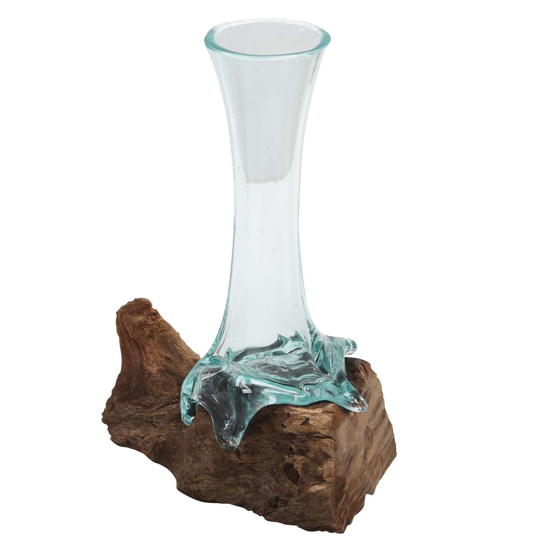 Glass vase on root wood A26