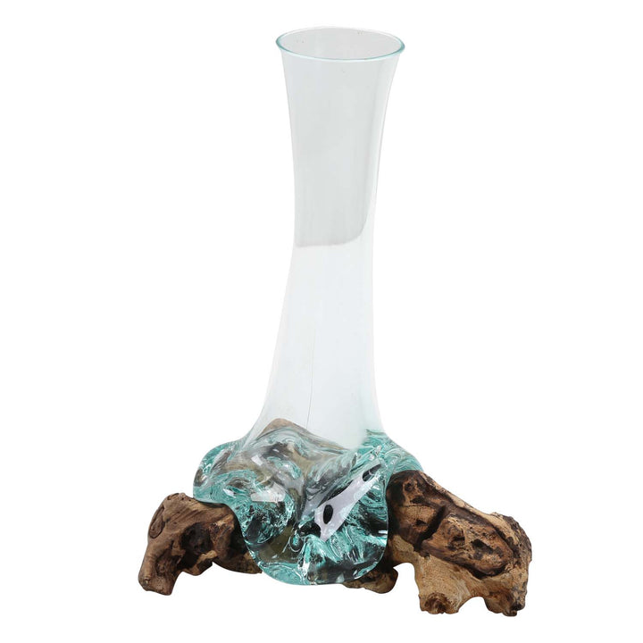 Glass vase on root wood A26