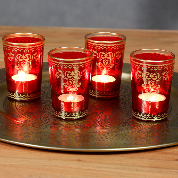 Tealight glass red gold set of 6