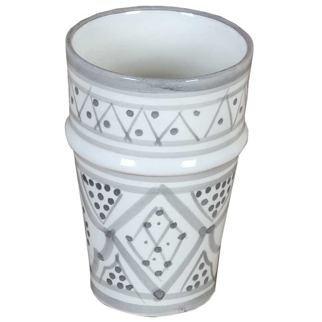 Hand-painted Moroccan ceramic mug in gray and white