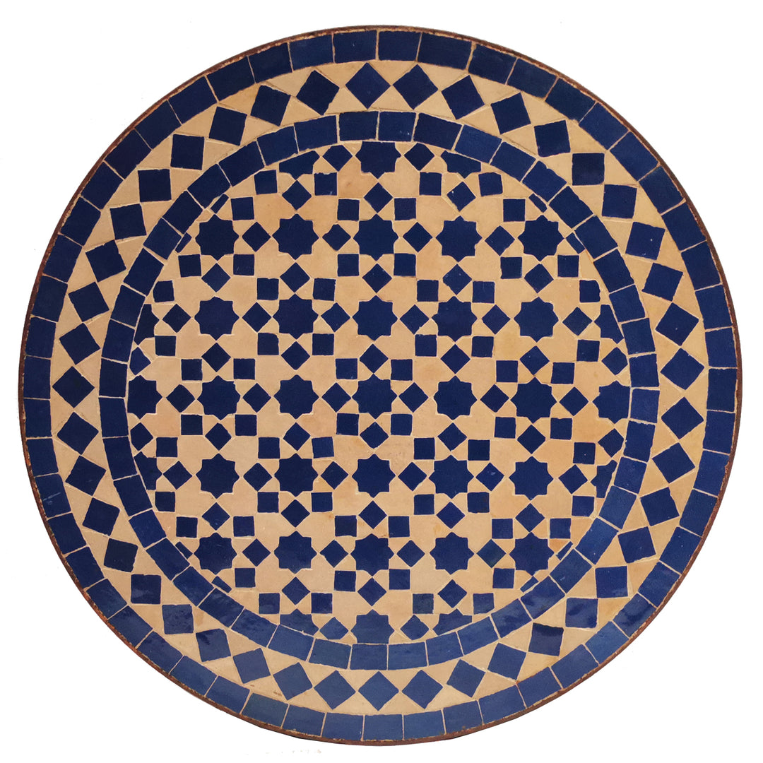 Mosaic side table Ø45 cm with deep blue star pattern, handmade in Morocco