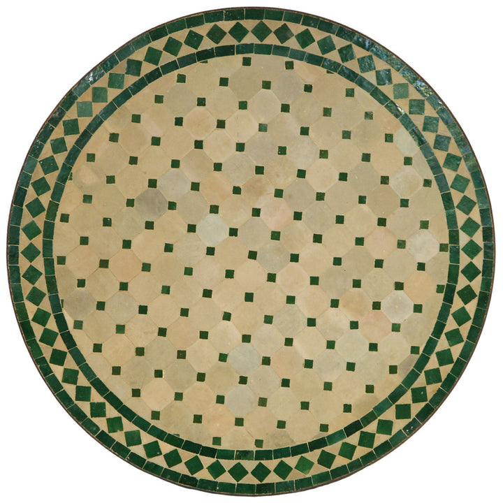 Mosaic table round 80 cm with hand-laid zellige tiles in green and terracotta