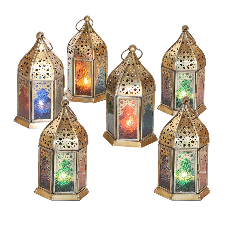 Oriental glass lanterns Nael multicolored set of 6