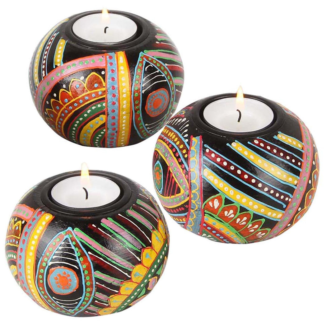Oriental hand-painted tea light holders Aicha set of 3