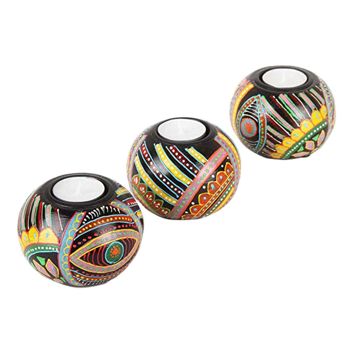 Oriental hand-painted tea light holders Aicha set of 3