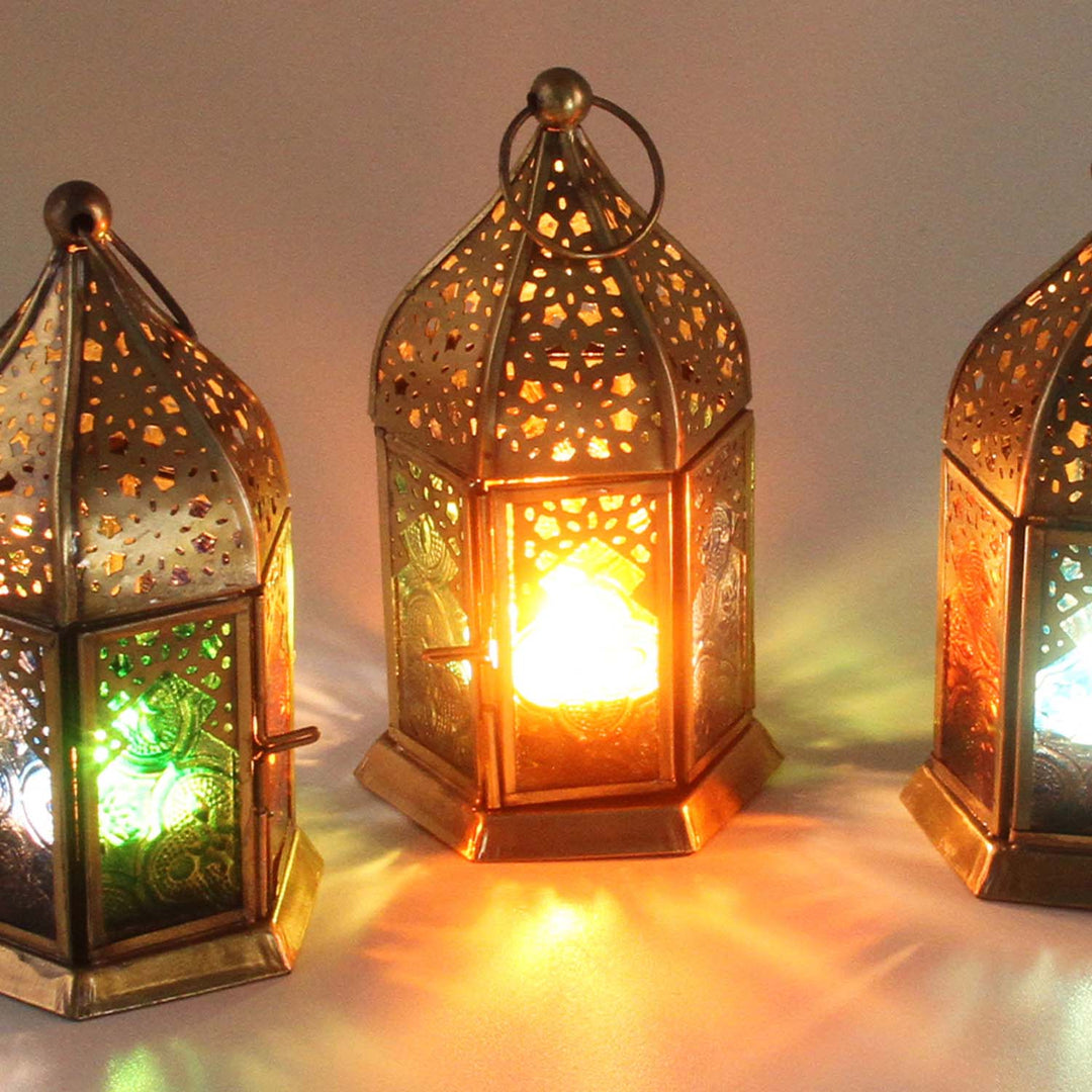 Oriental glass lanterns Nael multicolored set of 4