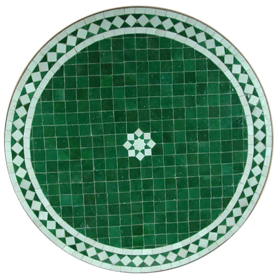 Round mosaic panel 60 cm made of zellige tiles in dark green and white
