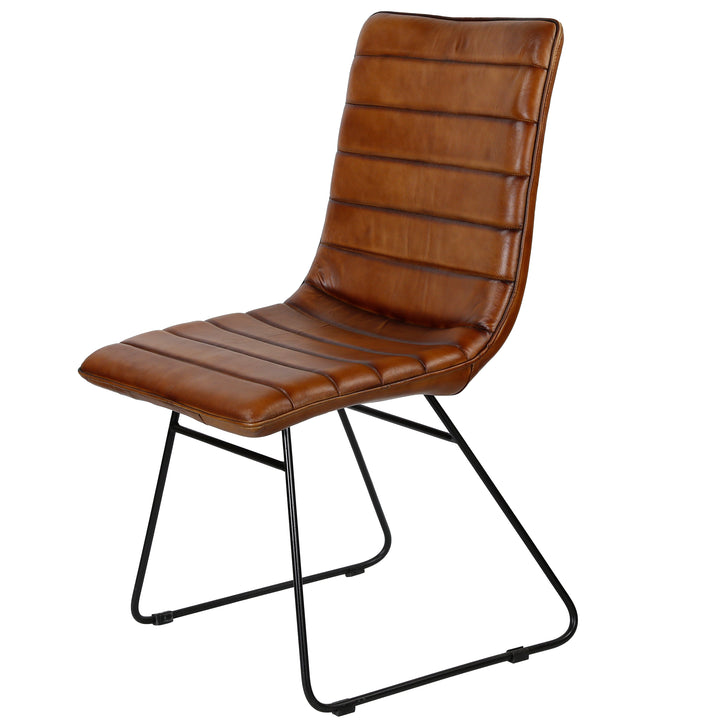 Brown leather dining room chair