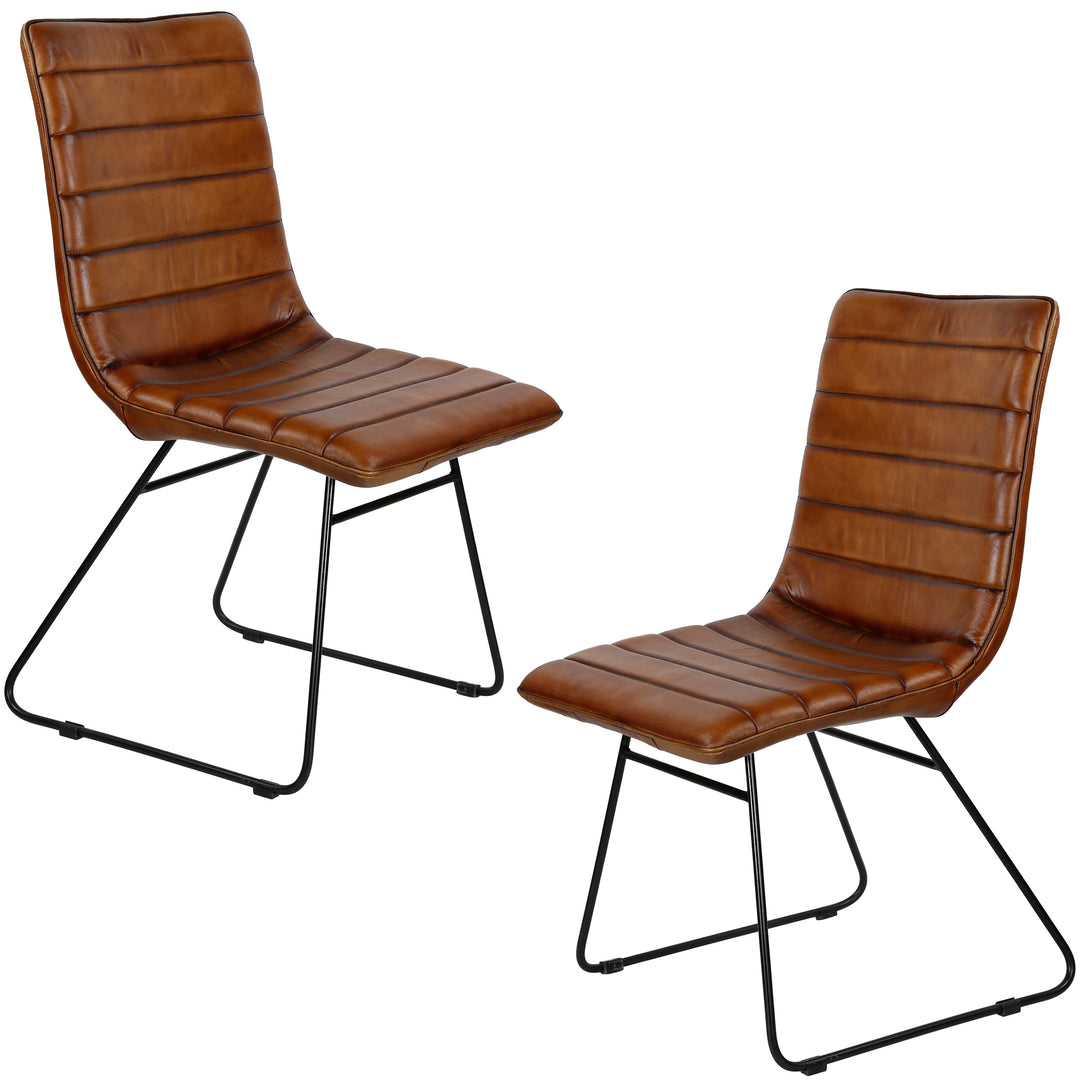 Brown leather dining room chair