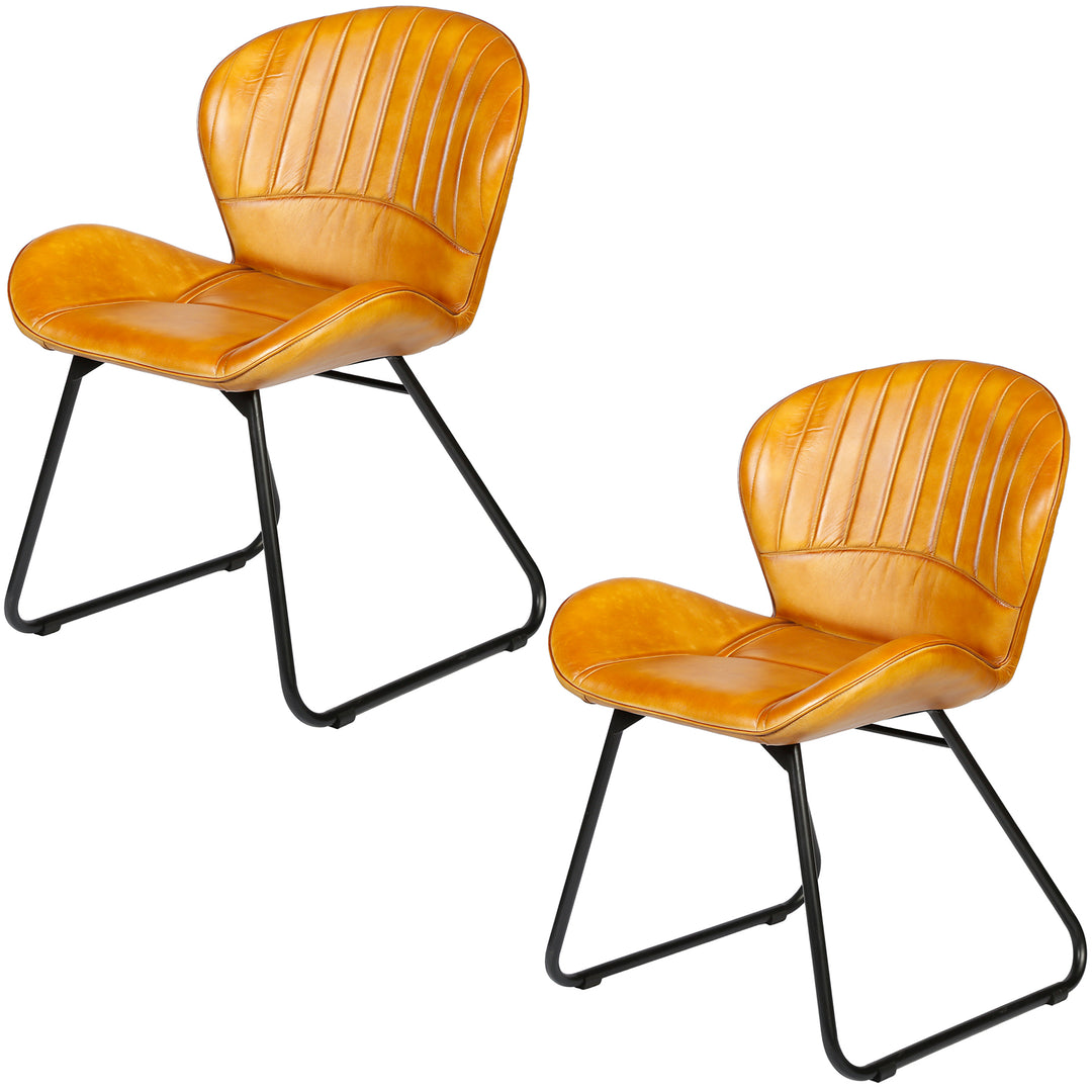 Dining room chair leather cognac brown