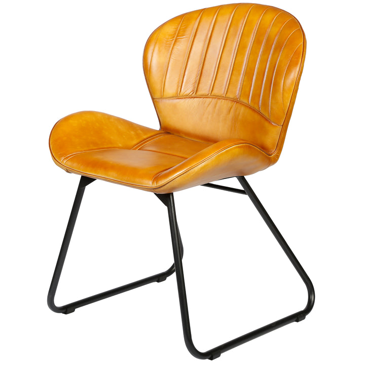 Dining room chair leather cognac brown