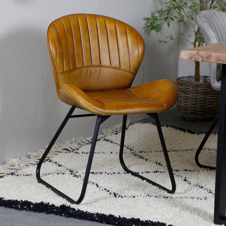 Dining room chair leather cognac brown