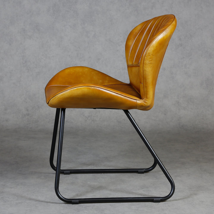 Dining room chair leather cognac brown