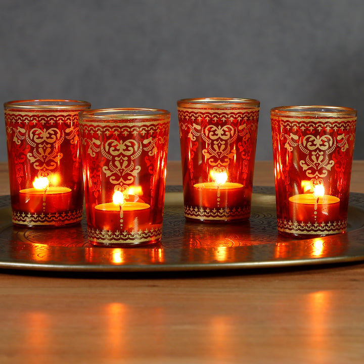 Glass tealight holders orange gold set of 6