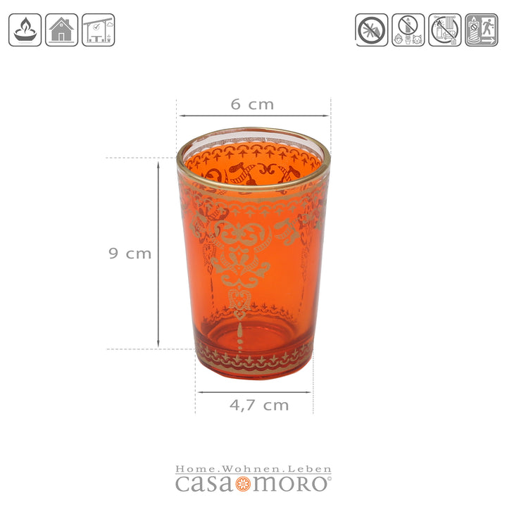 Glass tealight holders orange gold set of 6
