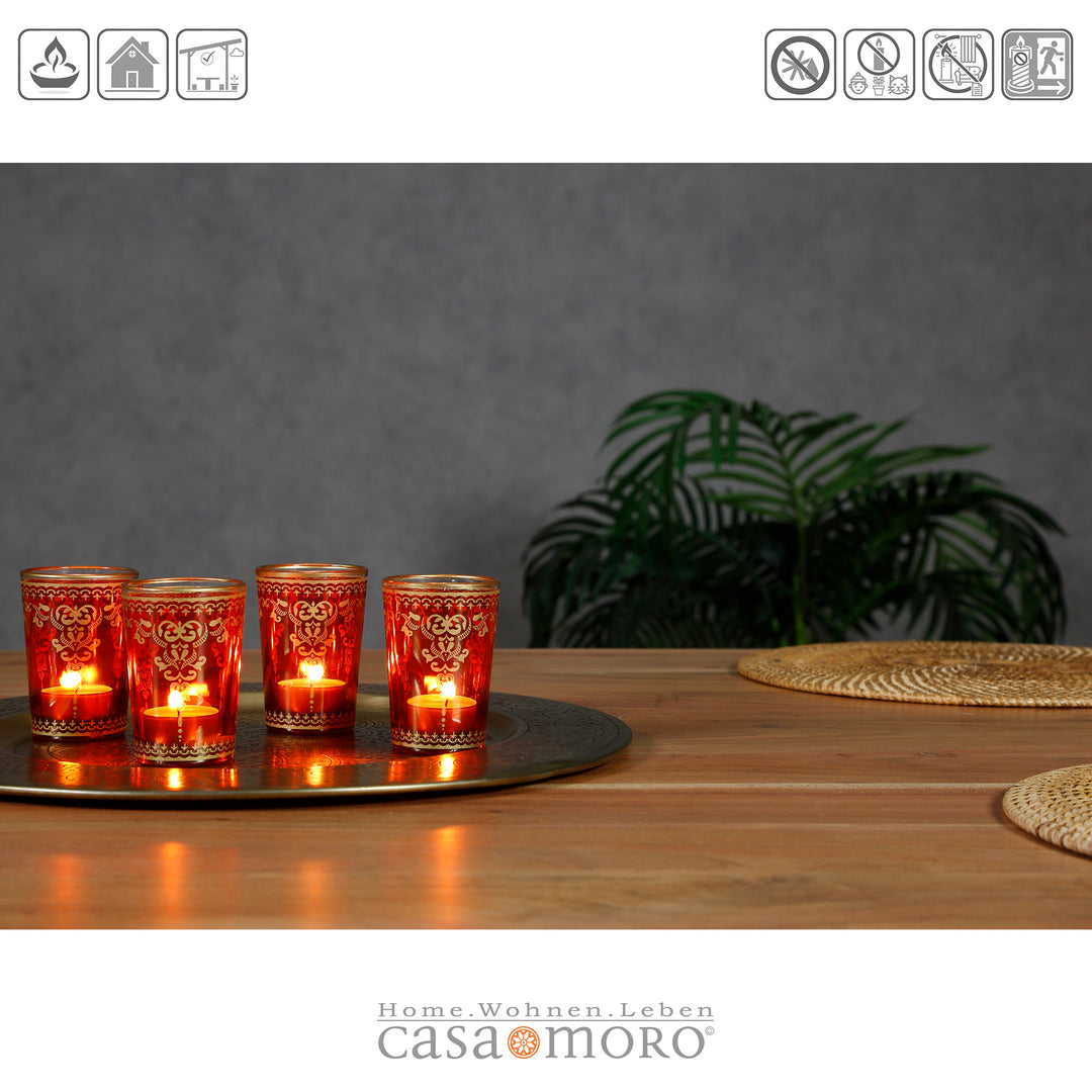 Glass tealight holders orange gold set of 6