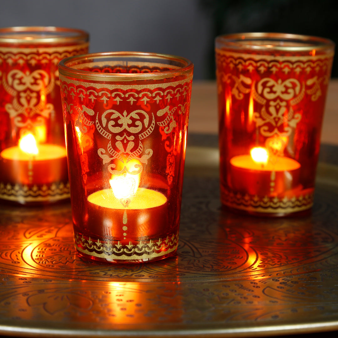 Glass tealight holders orange gold set of 6