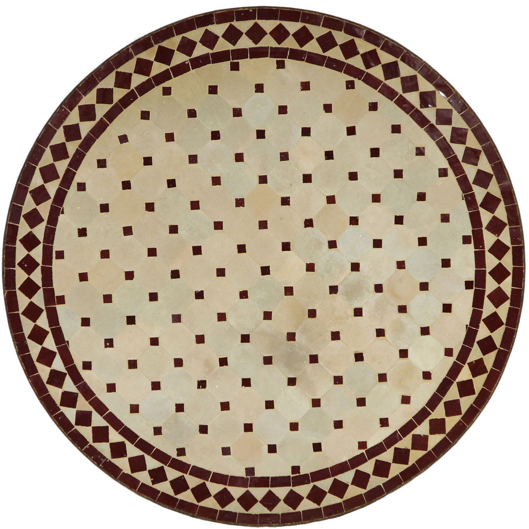 Patio table round 100 cm with mosaic top made of Zellige tiles in Bordeaux and terracotta