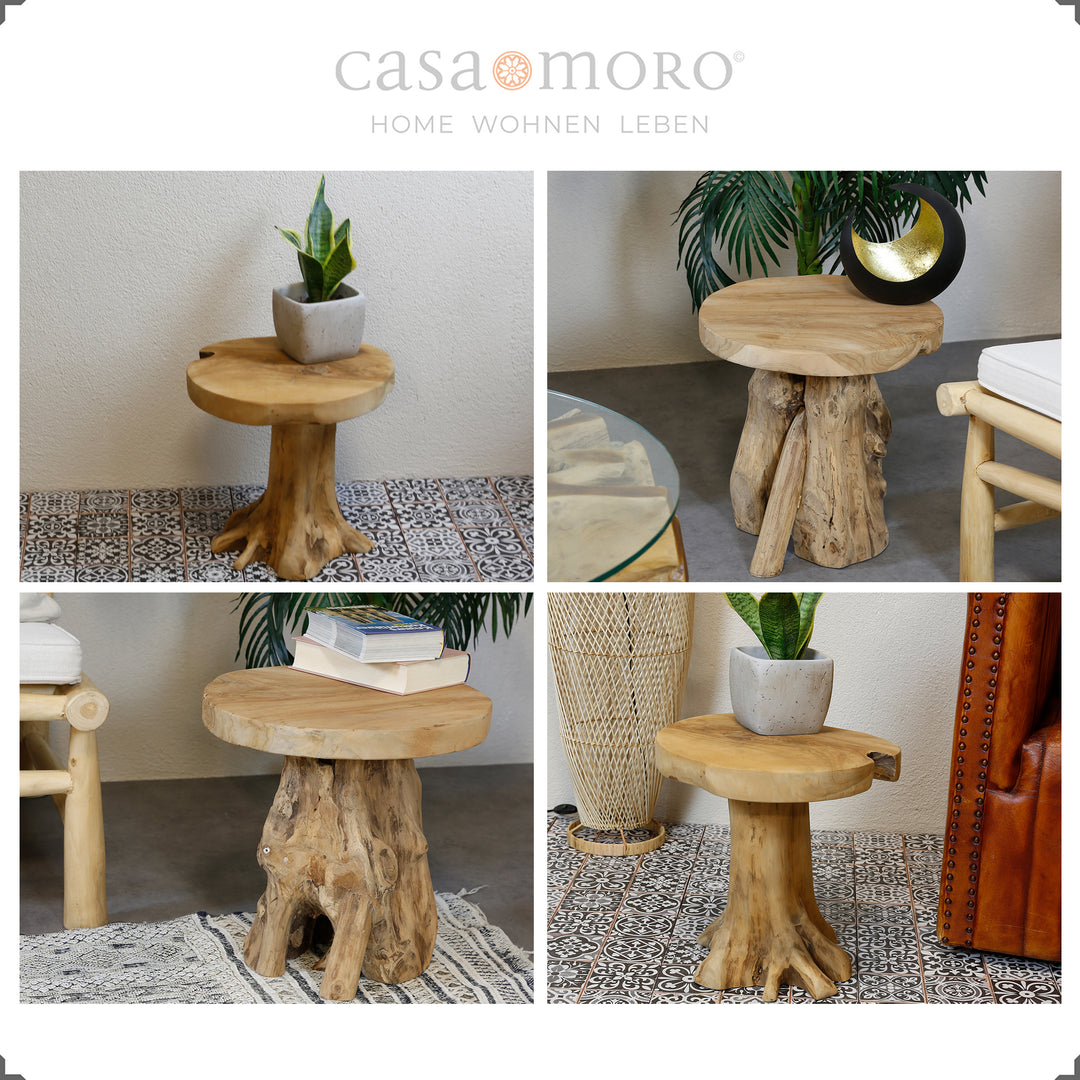 Storage table made of solid teak burl wood
