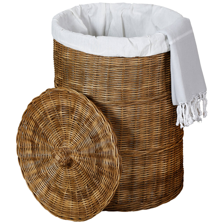 Rattan storage box with removable lid and white fabric insert, approx. 50 liter capacity