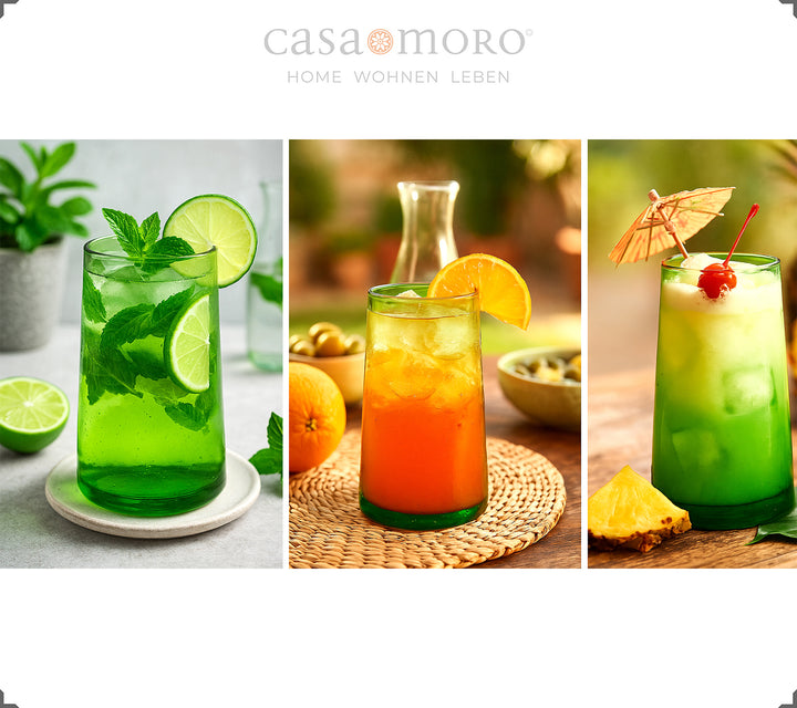 Cocktail glasses set in strong green - for long drinks, summer drinks or aperitifs