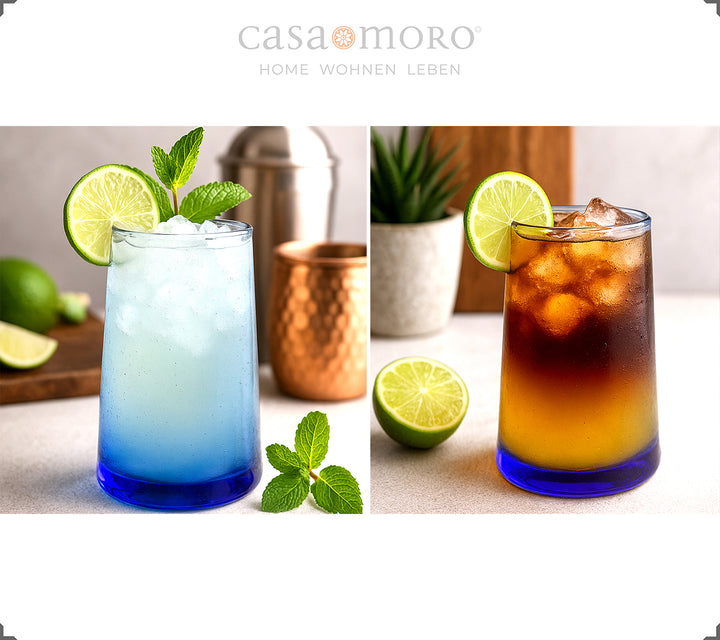 Set of 4 blue long drink glasses - suitable for iced coffee, aperitifs or cocktails